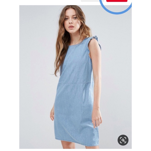 frill hem denim dress